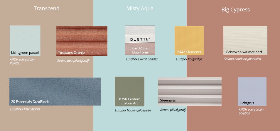 PPG trendkleuren 2021 kleur van het jaar Transcend Misty Aqua Big Cypress raamdecoratie trends